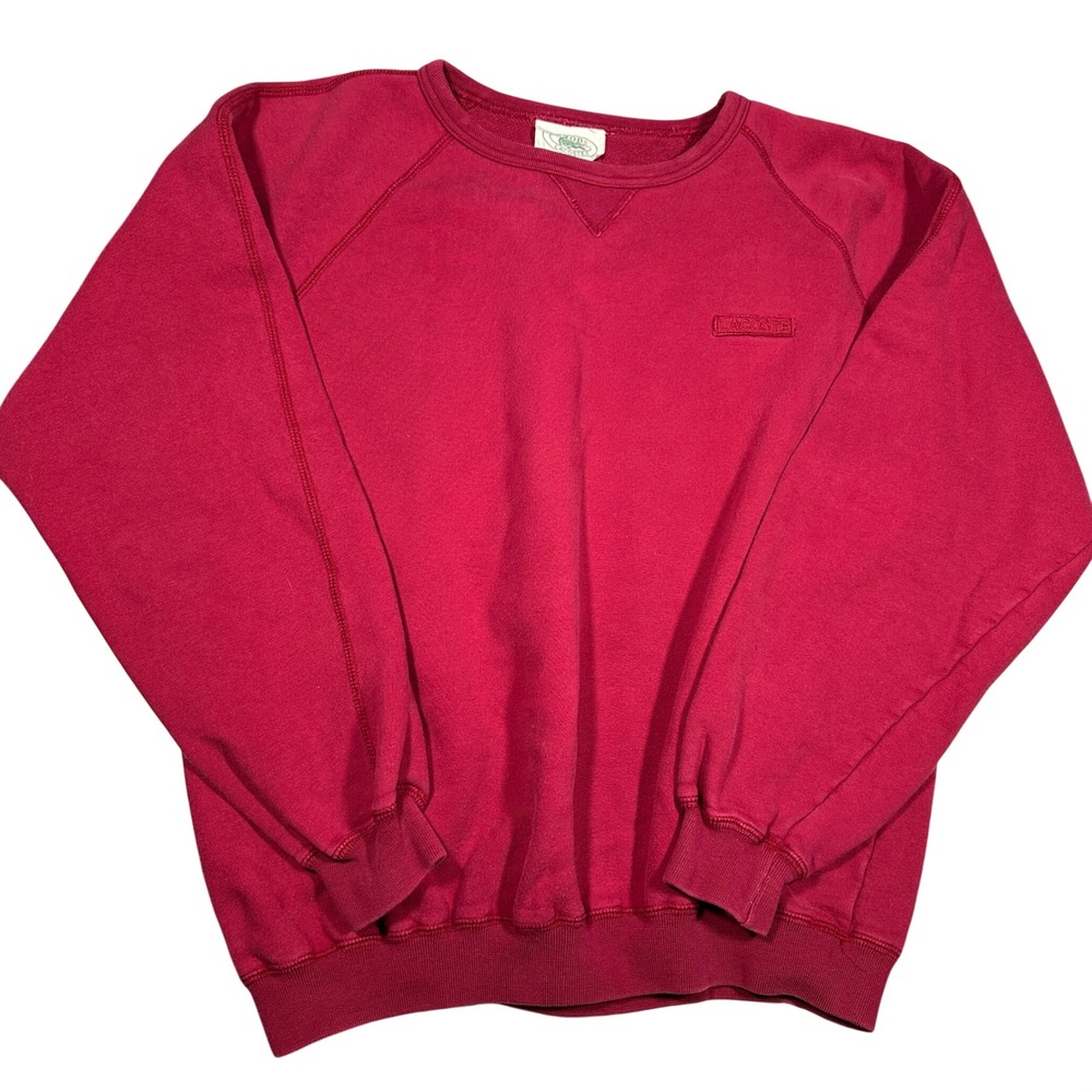 Vintage 80s Izod Lacoste Mens Red Crewneck Sweatshirt Cotton Raglan V Stitch L
